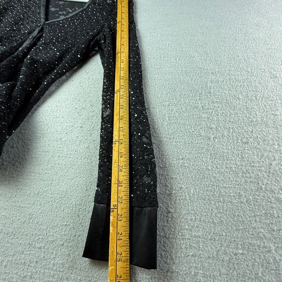 St John Evening Marie Gray Black Lace Beaded Sheer Top Blouse Sz 4 Made in USA - Picture 8 of 11